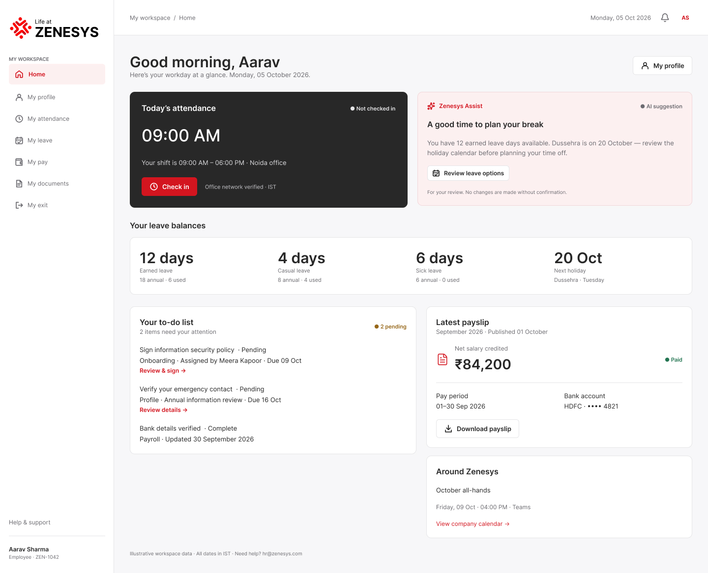 Employee dashboard — Desktop